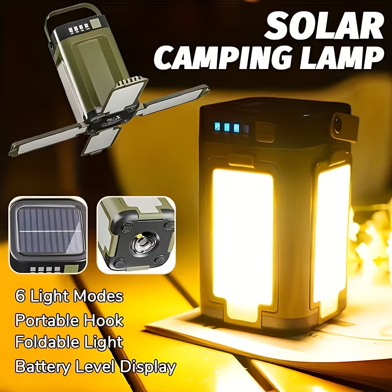 Outdoor Camping Lamp - ไฟแคมป์ปิ้งพกพาพลังงานแสงอาทิตย์ ชาร์จไฟด้วยพลังงานแสงอาทิตย์ พับเก็บได้ แบตเตอรี่สำรอง 2000mah พร้อมหน้าจอแสดงผลอัจฉริยะ
