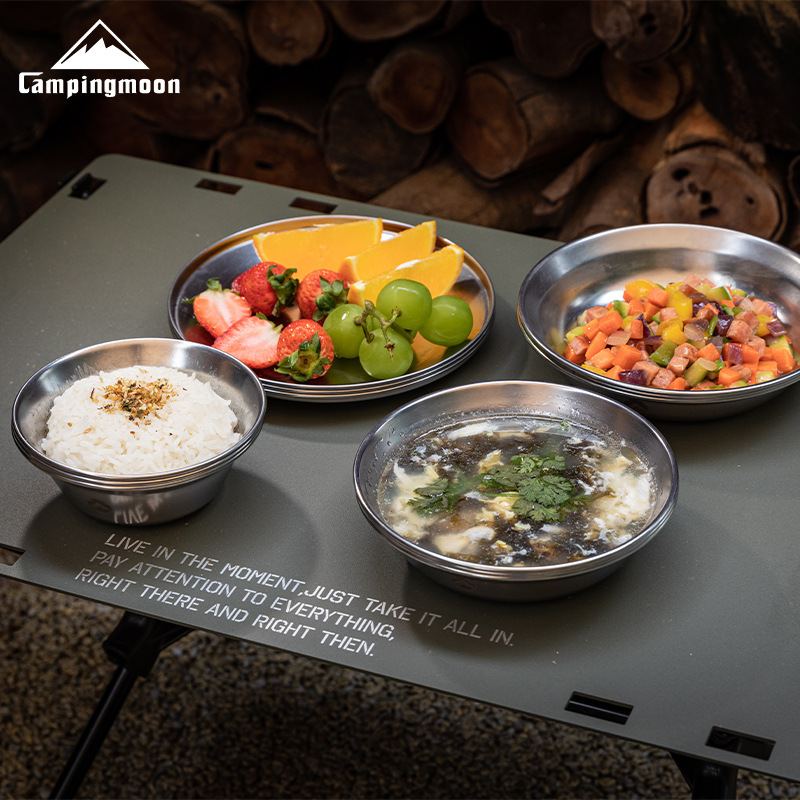 Outdoor Camping Meals - ชุดอุปกรณ์ครัว CAMPINGMOON ทำจากสแตนเลส 304 ชุดชามอาหาร ชามซุปและข้าว