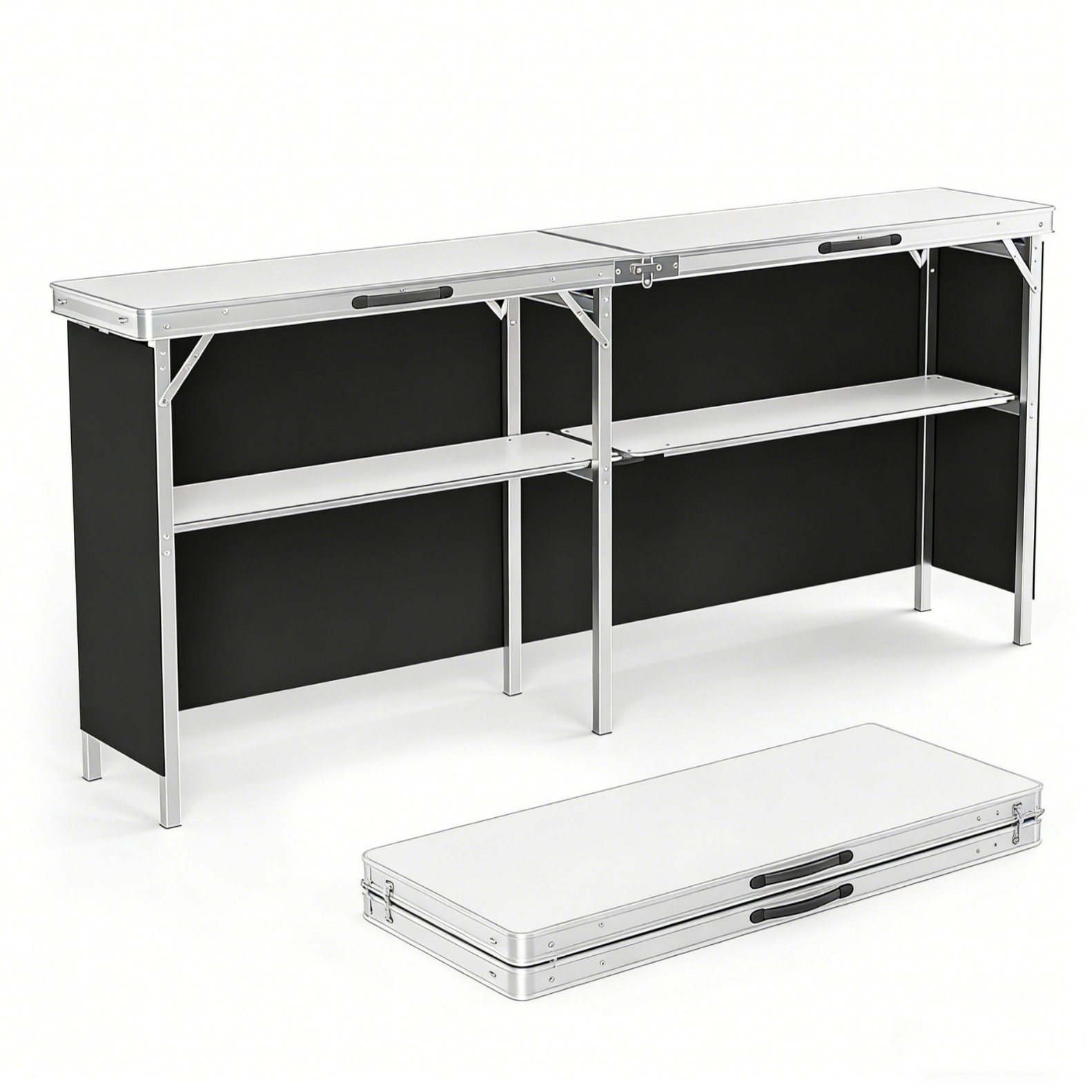 Outdoor Camping Table With Storage - โต๊ะพับอลูมิเนียมอัลลอยสำหรับใช้งานกลางแจ้ง โต๊ะแสดงสินค้าและจัดเก็บแบบพกพา สำหรับตั้งแคมป์และตลาดนัด