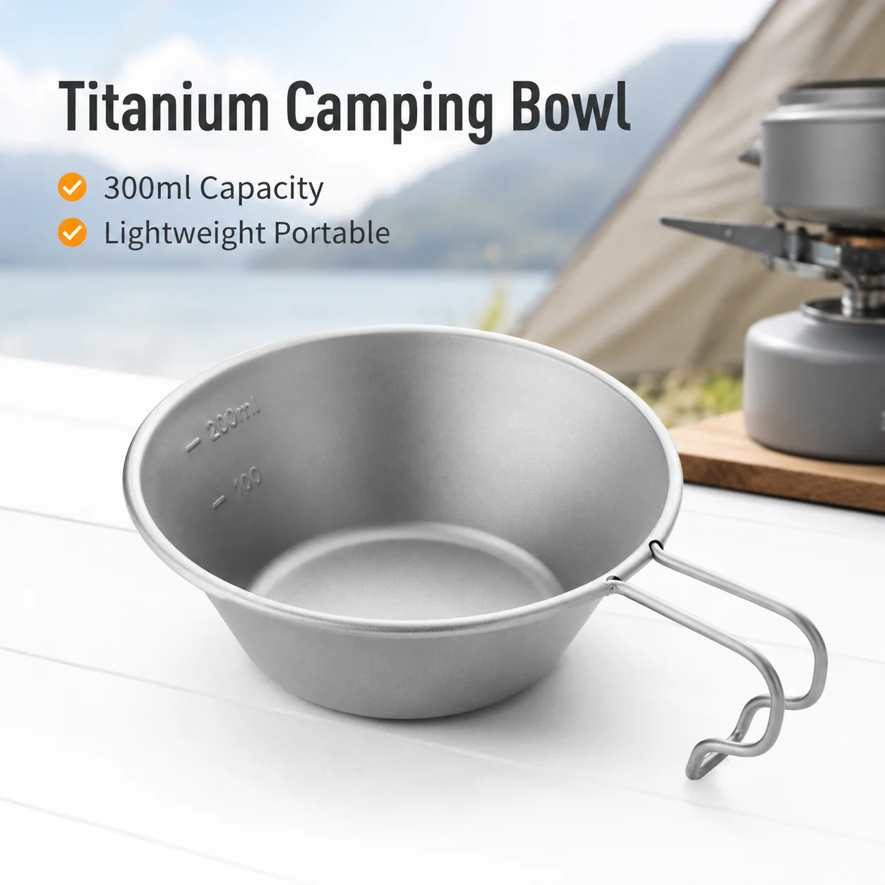 Outdoor Camping Meals - ถ้วยไทเทเนียม Sierra Bowl น้ำหนักเบา พร้อมหูจับแบบติดตั้ง ใช้สำหรับทำอาหาร