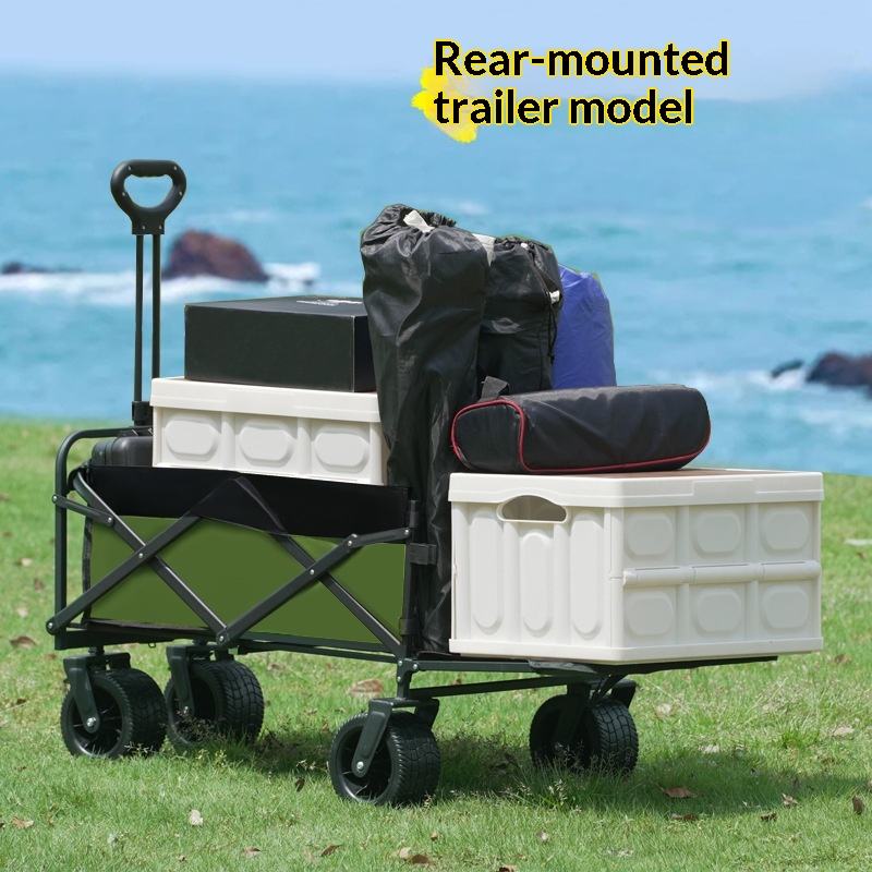 Outdoor Camping Table With Storage - รถเข็นอเนกประสงค์แบบพับได้ 4 ล้อ สำหรับแคมป์ปิ้ง รับน้ำหนักได้ 175