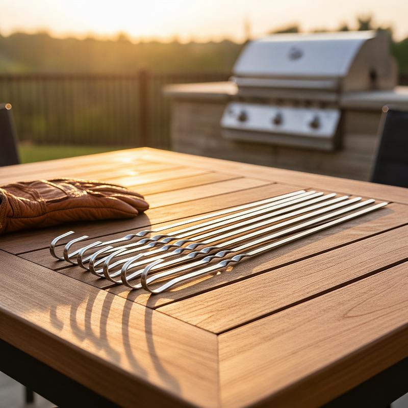Outdoor Camping Utensils - ไม้เสียบบาร์บีคิว สแตนเลส 40 ซม. แบบแบน สำหรับปิ้งย่าง