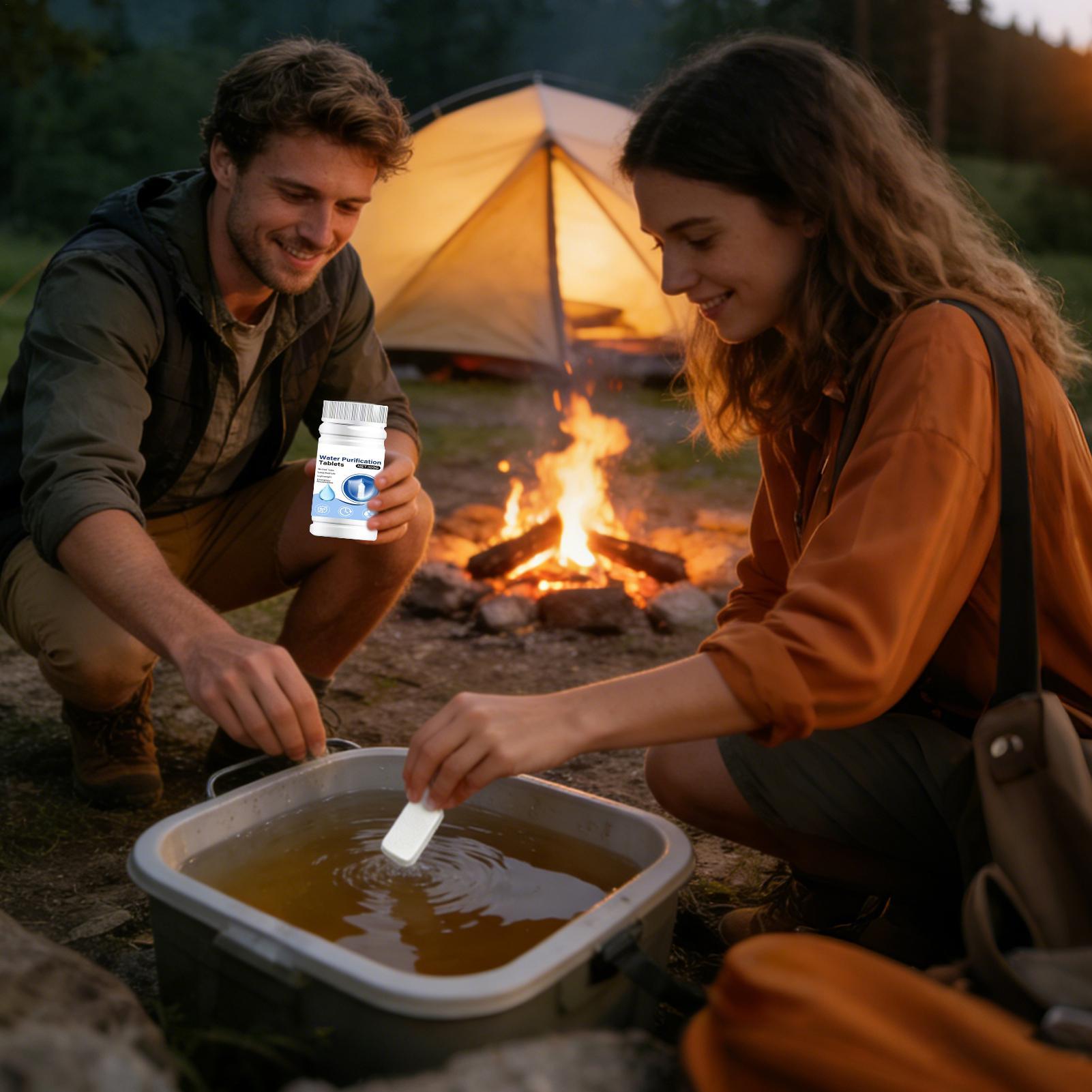 Outdoor Camping Water Filter - แท็บเล็ตกรองน้ำดื่ม ไร้กลิ่น พกพาสะดวก ละลายเร็ว ใช้สำหรับตั้งแคมป์ เดินป่า