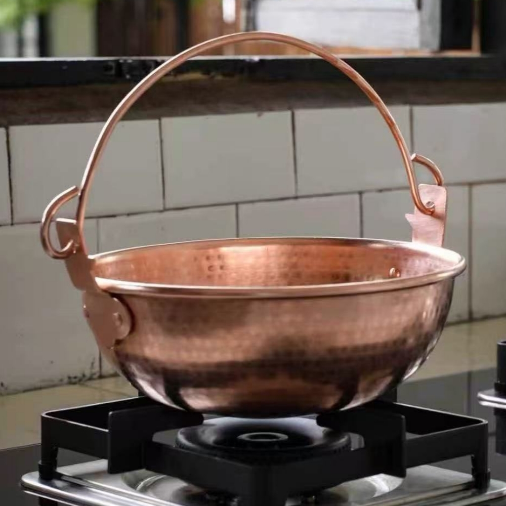 Outdoor Camping Utensils - หม้อทองแดงโบราณแบบแขวน, หม้อสำหรับตั้งแคมป์กลางแจ้งแบบหนา อุปกรณ์ทำอาหารสำหรับต้มพาสต้าและตุ๋น, หม้อทำมือลายตอก