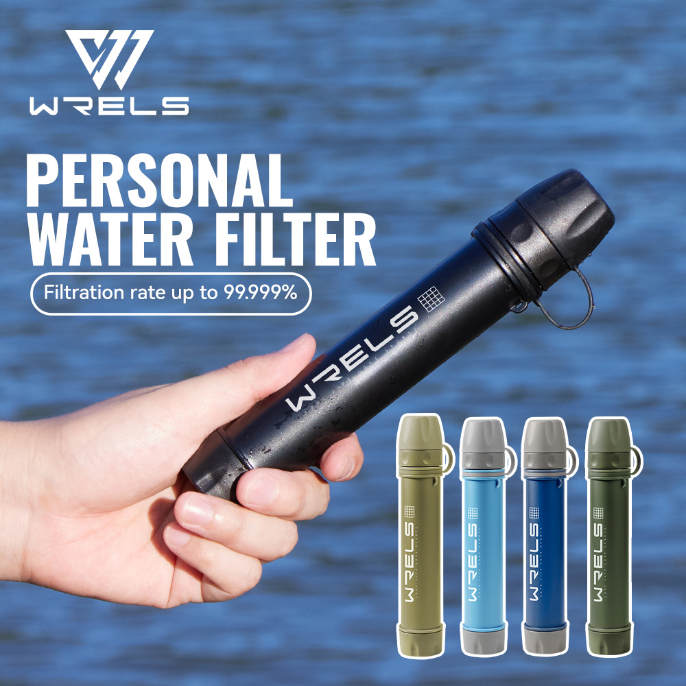 Outdoor Camping Water Filter - WRELS เครื่องกรองน้ำกลางแจ้งแบบพกพา ดื่มได้ทันที ตัวกรองน้ำขนาดเล็ก ชุดอุปกรณ์เอาตัวรอดฉุกเฉินกลางแจ้ง สำหรับการเดินป่า