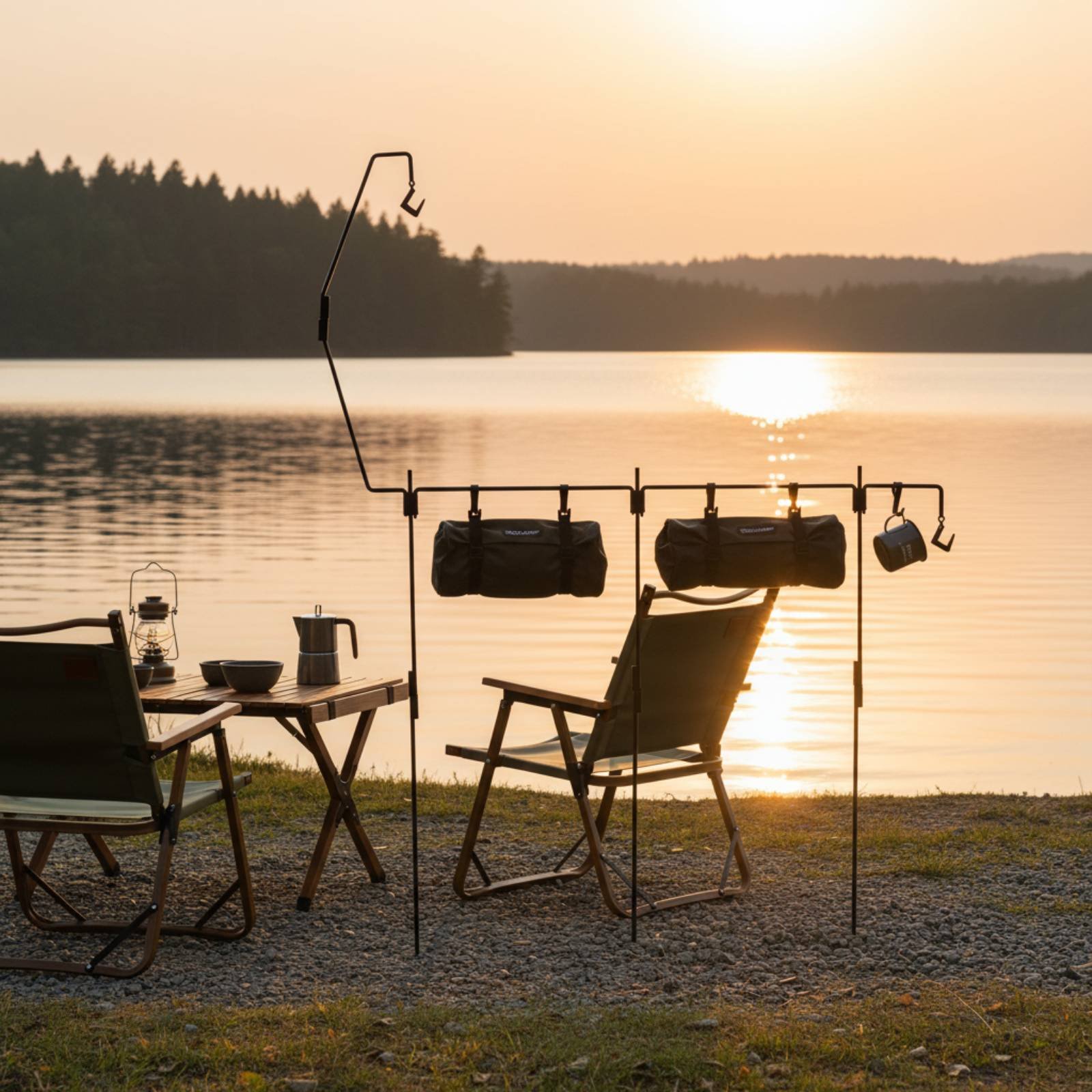 Outdoor Camping Gear - ขาตั้งโคมไฟสำหรับตั้งแคมป์ ประกอบง่าย เสาไฟแคมป์ปิ้ง ขาตั้งแขวนอุปกรณ์ครัวสำหรับแคมป์ พับเก็บได้ อุปกรณ์กลางแจ้ง