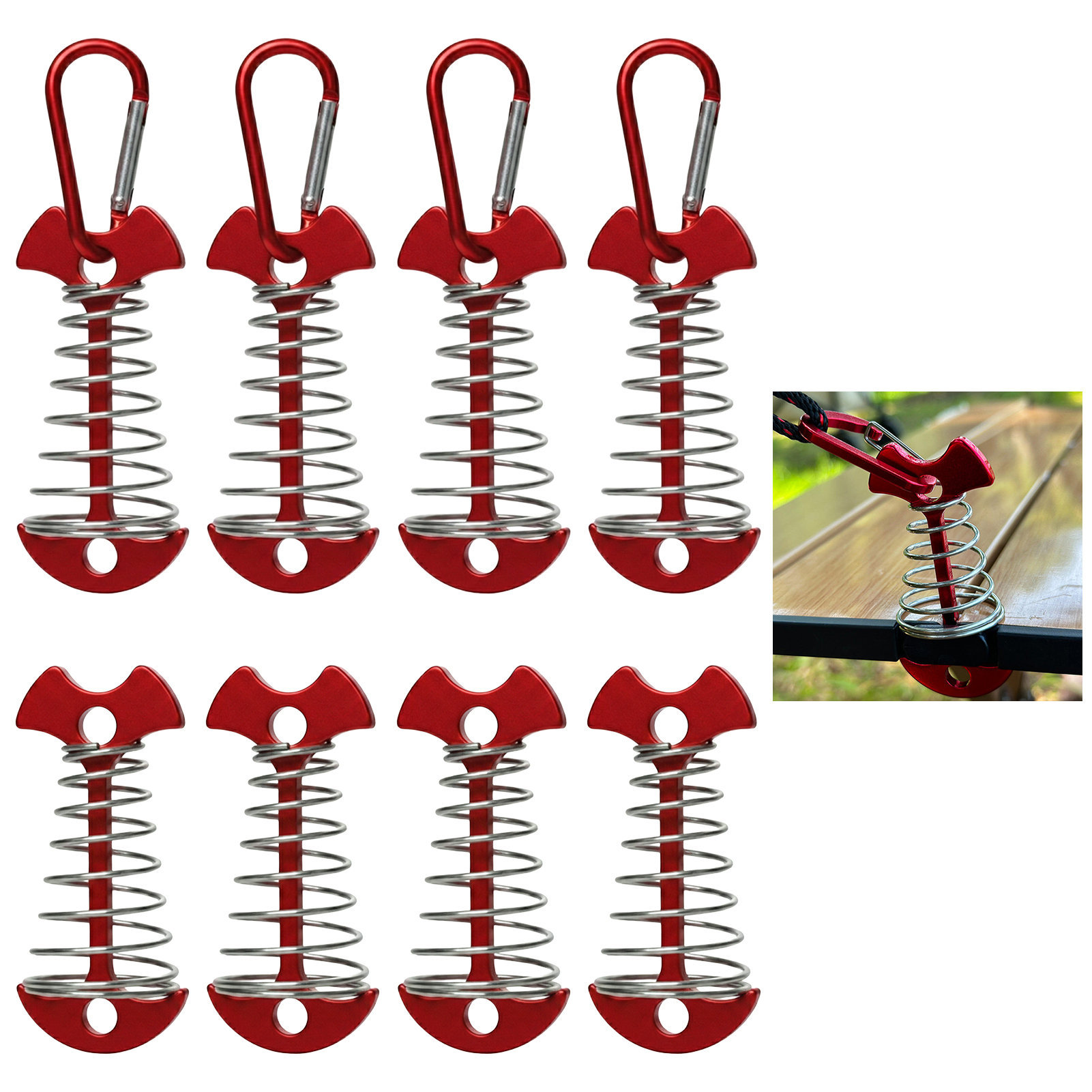 Outdoor Camping Decke - สมอบกปรับระดับได้ 8 ชิ้น สำหรับยึดพื้นแบบแผ่นไม้ ตะขอเกี่ยวเต็นท์ ตะปูยึดสำหรับกันสาดกลางแจ้ง