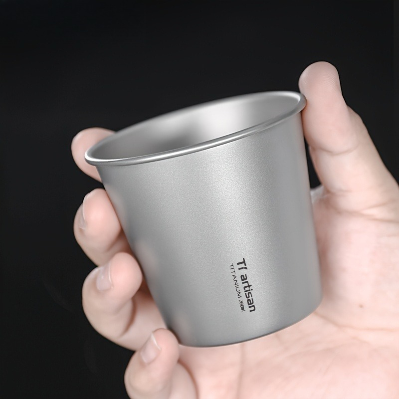 Outdoor Camping Utensils - 200 มล. ไทเทเนียม แก้วน้ำสำหรับตั้งแคมป์กลางแจ้งแบบชั้นเดียว แก้วกาแฟแบบพกพา แก้วน้ำทนทาน