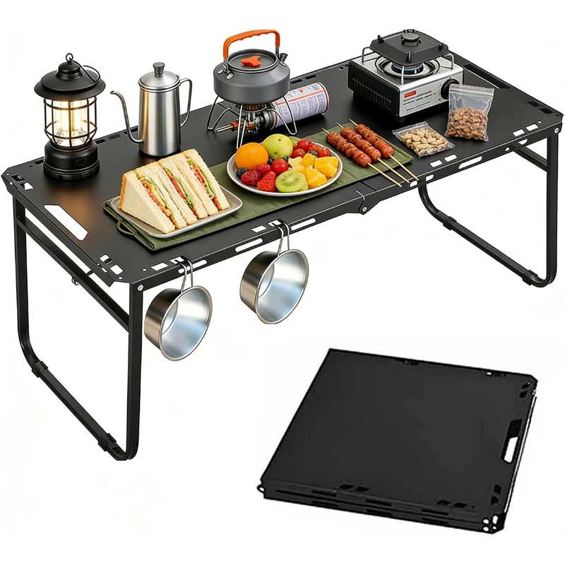 Outdoor Camping Cooking Table - โต๊ะแคมป์ปิ้งแบบพับได้ ปรับระดับได้ พกพาสะดวก สำหรับรถบ้าน ปิ้งย่าง ปิกนิก