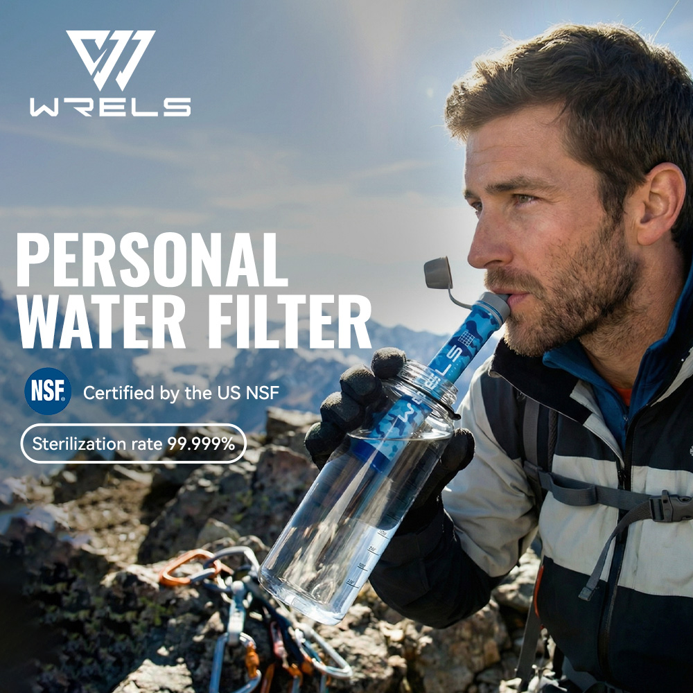 Outdoor Camping Water Filter - WRELS ชุดกรองน้ำแบบพกพาสำหรับกลางแจ้ง เครื่องกรองน้ำสำหรับการตั้งแคมป์เพื่อการเอาชีวิตรอดหรืออุปกรณ์ฉุกเฉิน การกรองน้ำดื่มโดยตรง