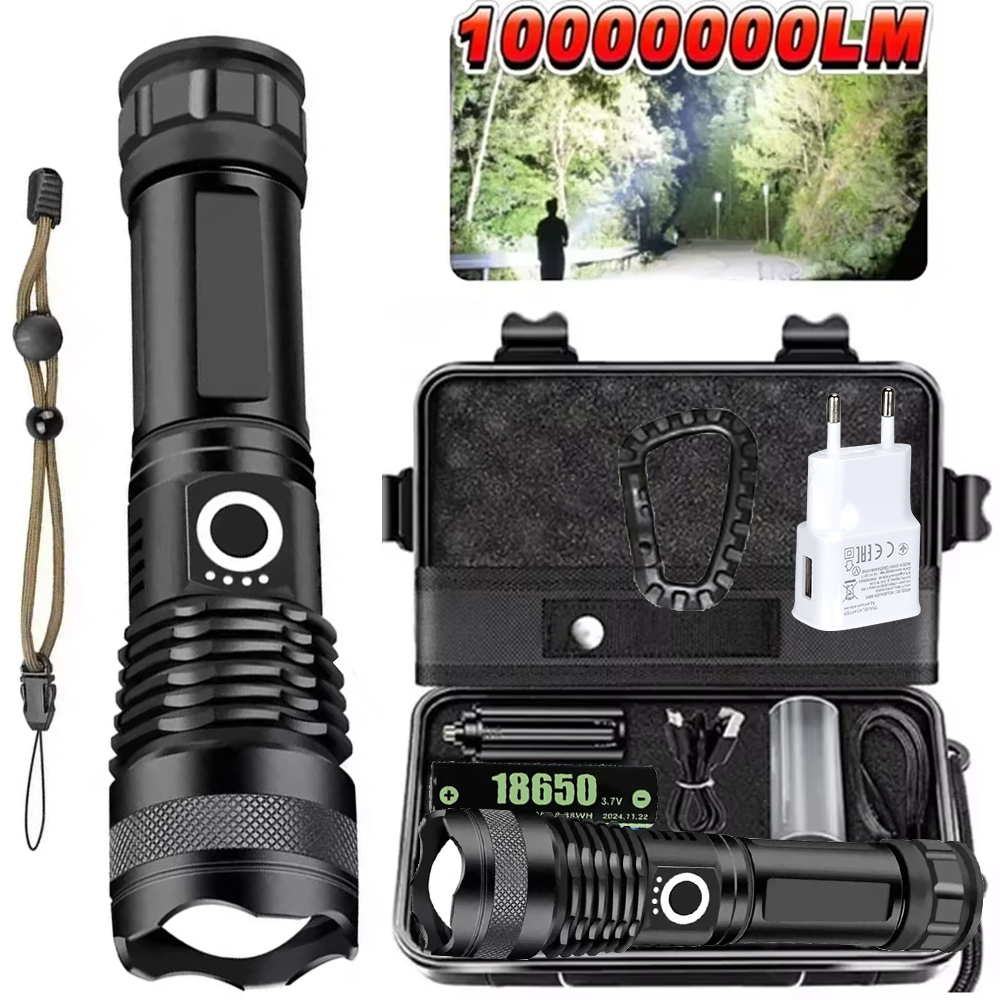 Outdoor Camping Lamp - ไฟฉาย LED พลังงานสูงแบบชาร์จไฟได้ 5 โหมดอลูมิเนียมอัลลอยด์ซูมแบบยืดไสลด์ได้ไฟฉายยุทธวิธีสำหรับตกปลาตั้งแคมป์กลางแจ้ง