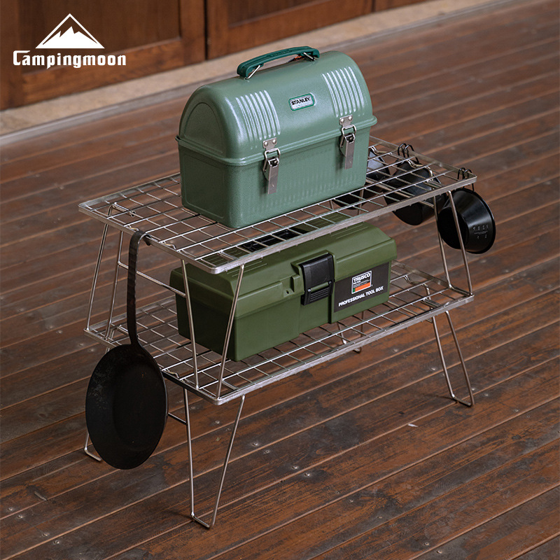 Outdoor Camping Table With Storage - CAMPINGMOON โต๊ะเก็บของน้ำหนักเบาสแตนเลส, โต๊ะพับอเนกประสงค์แบบพกพาสำหรับปิกนิกและตั้งแคมป์กลางแจ้ง