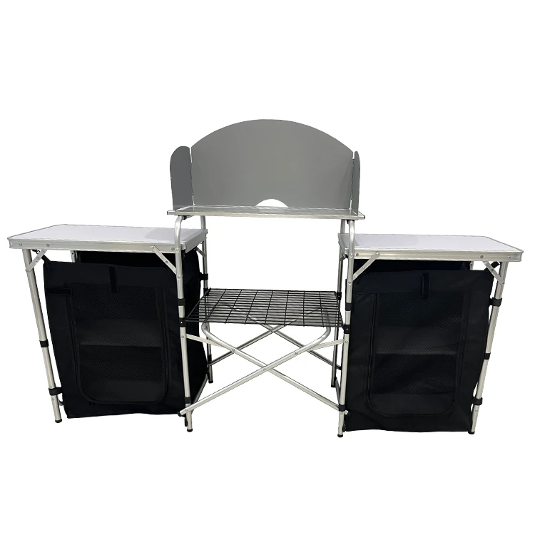 Outdoor Camping Cooking Table - โต๊ะครัวพับได้อลูมิเนียมแบบพกพาสำหรับตั้งแคมป์กลางแจ้ง