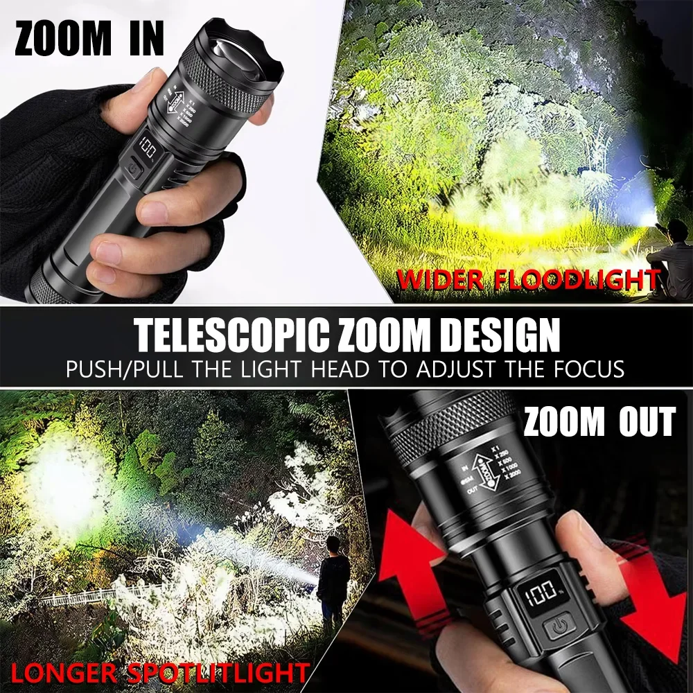 100000LM ไฟฉายสว่างเป็นพิเศษ T - Outdoor Camping Lamp บทวิจารณ์และราคา