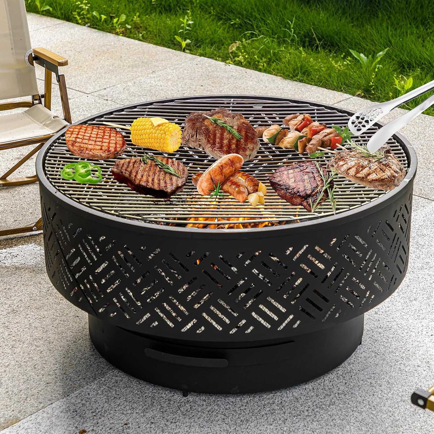 โต๊ะเตาไฟทรงกลมขนาด 32 นิ้ว ทำ - Outdoor Camping Cooking Table บทวิจารณ์และราคา